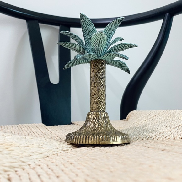 Vintage Brass Palm Tree Candlestick Holder